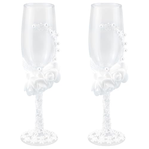 LCJAOF 2Pcs Wedding Champagne Glasses,Bride Groom Flutes Decorative Wine