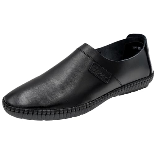 Mens Loafers Shoe Genuine Leather Round Toe Soft Breathable Slip Resistant Flat Heel Comfortable Classic Fashion Slip-ons