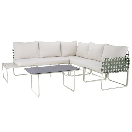 La Mejor Recopilación de Sala Esquinero para comprar online. 42 Kingshouse | Juego De Sofá en L para Patio Jardín Sunset – 5 Piezas – Color Verde – con Cojínes y Mesa – Muebles de Ratán – Sofá Seccional al Aire Libre – Sala...