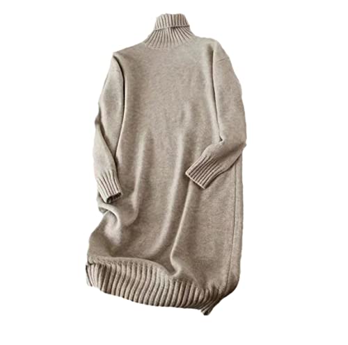 Robe longue femme col roulé chaud tricot kaki vêtements hiver taille M