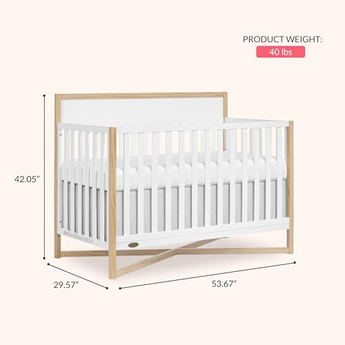 Image of Dream On Me Owen 5-in-1 Convertible Full Size Baby Crib, GREENGUARD Gold | 3 Adjustable Height, Converts to Toddler, Day and Full Size Bed, BSA Verified, ASTM /CPSC Tested, Wooden X-base, White Oak