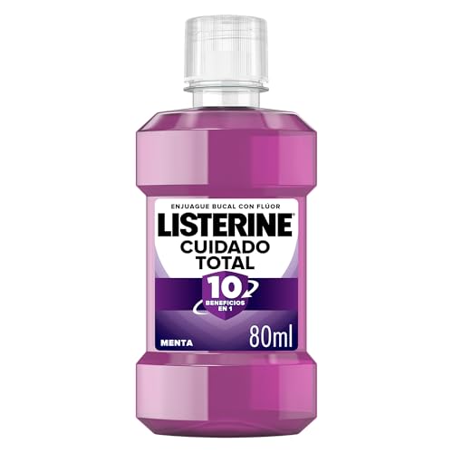 Listerine Cuidado Total 80 ml, enjuague bucal con alcohol, colutorio encías con 10 beneficios en 1, elixir bucal con 12 h de protección, para unos dientes blancos