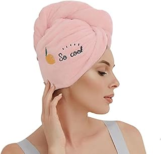 Rapid Drying Hair Towel Wrap Microfibre Towel Set-Bamboo Dock and Bay Towel with Buttons Soft and Anti Frizz Head Towel,Curly Hair Towel for Women Gir Hair Microfiber Towel 65 x 25cm (pink)