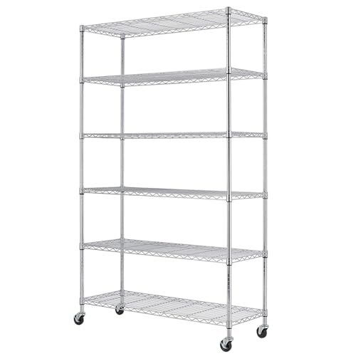 BestOffice | 6-Tier Wire Storage Shelves with Wheels | 18x45x82