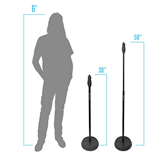 Axcessables Ms-201Rb One Hand Microphone Stand With Weighted Heavy Round Base And Quick Grip Height Adjustment - Telescoping Mic Boom Arm Included. Tall Microphone Stand For Singing 2-Pack #TOP4