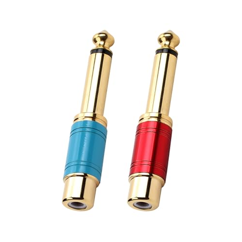 2 Pack RCA to 6.35mm Adapter, RCA Female to 1/4 Inch TS Mono Male Jack Audio Connector, Copper Gold-Plated, Reliable for Headphones, Instruments, Amplifiers, Speakers, Home Theater, Audio Systems