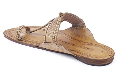 Image of KORAKARI Mens Handmade Kolhapuri Chappal Smooth and Comfortable, Stylish Durable Anti Slip Design Flip Flops Slippers Genuine Leather Traditional Indian Footwear.