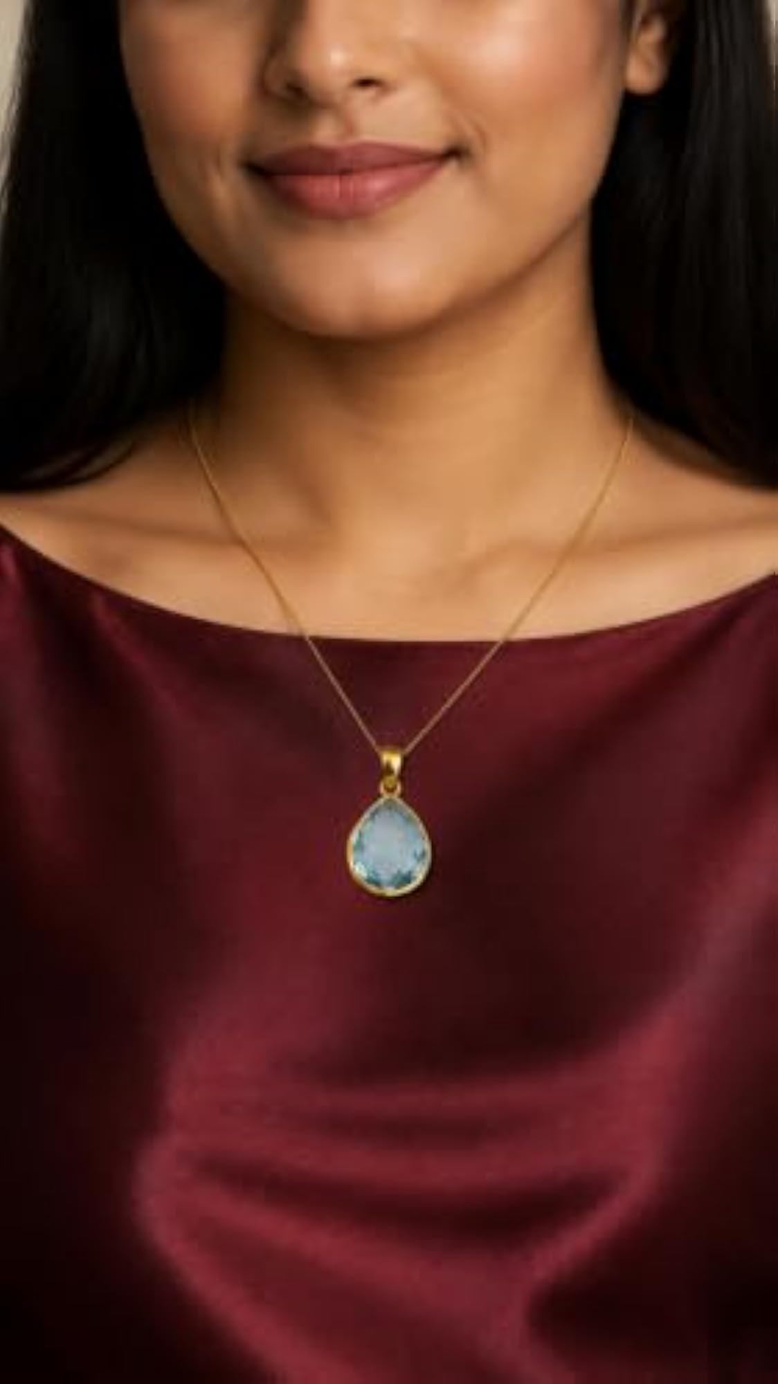 Women's 925 Silver Blue Topaz Pendant Necklace
