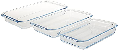 Royalford BRS Glass 3piece Rectangular Baking Tray Clear RF8803