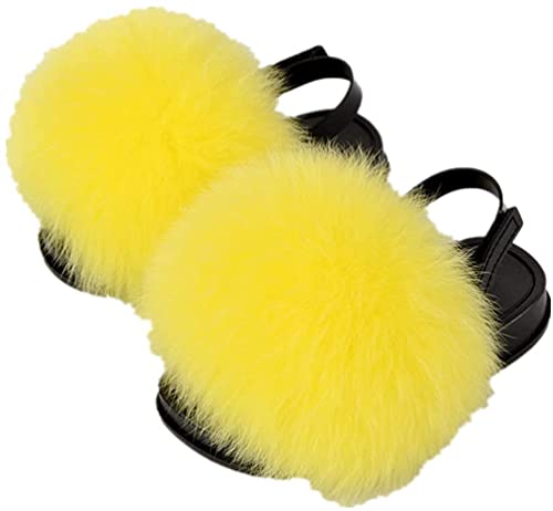 LVCOMEFF Girls Toddler Boy Real Fox Fur Sandals with Back Strap Flats Shoes Fluffy Fuzzy for Kid Child