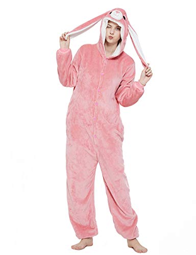 ABENCA Easter Bunny Onesie Pajamas for Unisex Adult Cartoon One Piece Animal Rabbit Halloween Christmas Cosplay Costume (Pink Bunny X-Large)
