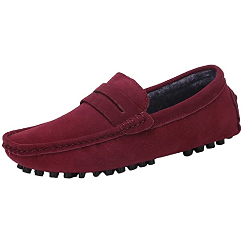 Image of ANUFER Men's Suede Leather Penny Loafers Comfort Driving Shoes Moccasin Slippers