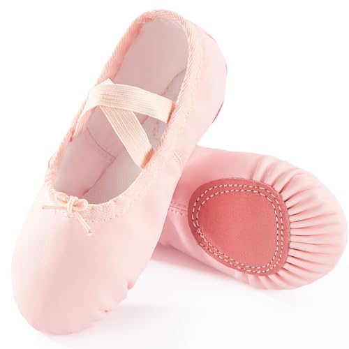 Triple Deer Ballet Shoes For Girls, Lace-Up Pu Dance Practice Slippers Split Soft Leather Flat Sole Yoga Gymnastics Shoes Ballet Pink  cover