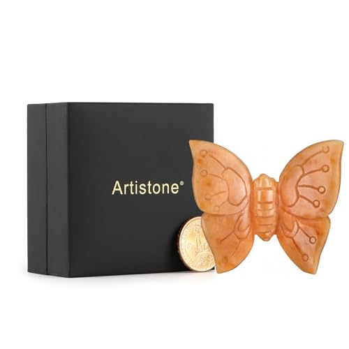 Estatua Mariposa de Calcita Naranja 3.3 pulg tallada a mano miniatura 7