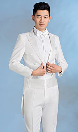 Blazer de Costume pour Hommes Slim Fit Tuxedo Tux Costumes Costume De Fête De Mariage Veste + Pantalon + Cravate + Joint De Taille (sans Gilet) (Blanche,XL), Blanc - Image 6