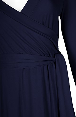 Image of Women's 3 /4 Sleeve Deep V-Neck Maxi Faux Wrap Solid Plus Size Dress