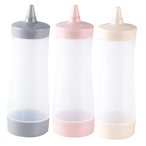 ABOOFAN 3Pcs Sauce Dispenser Flexible Plastic Squeeze Bottles for Salad Dressing Condiments and Liquids Beige Grey Pink for Home and Restaurant Use