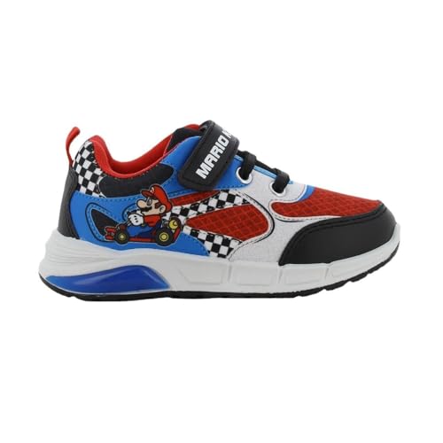 Leomil Super Mario - Zapatos para niños (2-8 años), zapatillas con diseño de Mario, cierre de velcro, luces LED a cada paso, ideales para la escuela y el tiempo libre, negro rojo, 28 EU