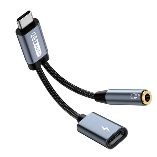 Liaoan Weiyu USB C to 3.5 mm Headphone Plug and Charger Adapter, Suitable for Phone 15 Pro Max Plus, S21 S22 S23 S24 Ultra, 2-in-1 USB C to 3.5 mm Socket and USB C Charging Interface for Fast Charging