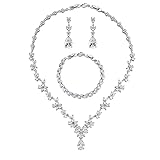 【Braut Schmuck Set Größe 】 ： Verstellbar Halskette : 45cm + 2.5cm Extra Verlängerung Schnalle. Ohrringe Größe : 1cm * 3.7cm. Einstellbar Armband : 17cm + 2.0cm Extra Verlängerung Schnalle. Die Halskette & Ohrringe & Armband sind hergestellt mit Stabilem und Festem Verschluss, werden NICHT Verliert und Herausgefallen. Leicht und Angenehm zu tragen. Perfekte Silber Schmuck Set für Damen Mädchen.