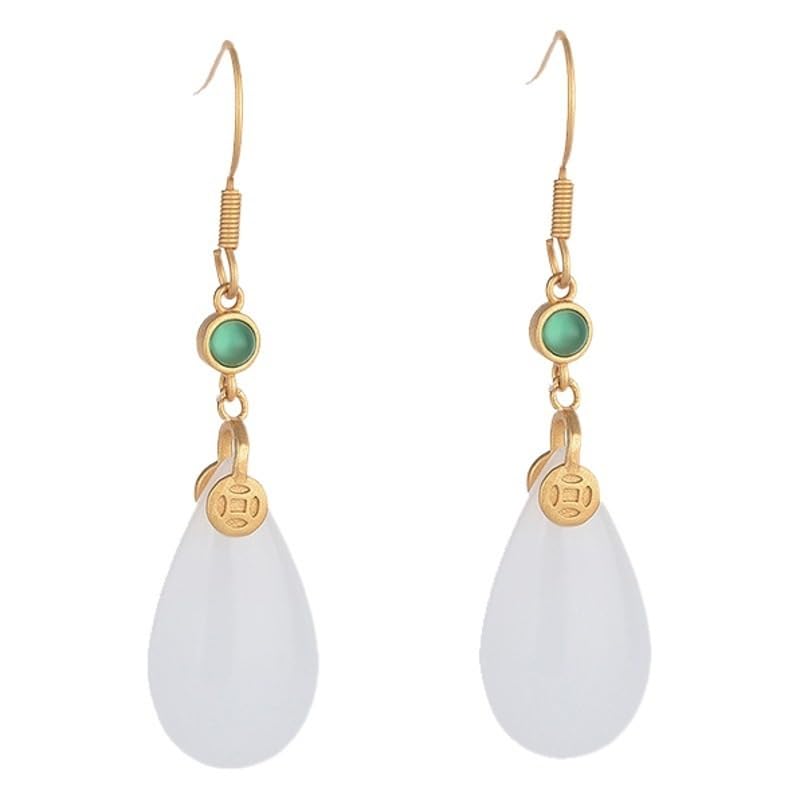 Boucles d'oreilles en Jade blanc légères pour lobes sensibles et élégants