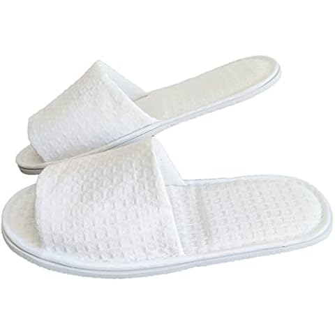 Fineget Spa Slippers for Guests Men Women Hotel Indoor House Non-Disposable Travel White Waffle Open Toe Breathable Slippers 4 Pairs Szie 11 Cover