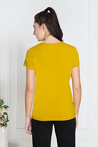 Image of Van Heusen Women Lounge T-Shirt - Super Combed Cotton Elastane - V-Neck, Short Sleeve, Short Sleeve, Reflective Trim
