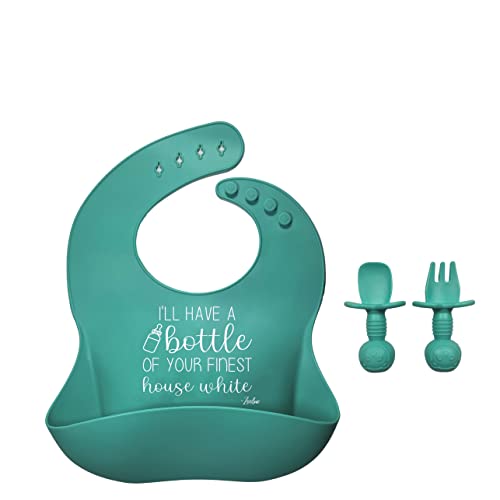 Zoolue Funny Bibs, Bibs Bottle, Travel Case, Silicone Bib, Teething Fork and Spoon. Silicone Utensil Set, Baby Led Weaning Supplies, Baby Shower, Funny Baby Bottles, Toddler Self Feeding Set, Unisex