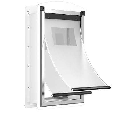 Decormax Dog Door for Wall, Steel Dog Door with Telescoping Tunnel, Weatherproof Pet Door with Two Sliding Lock Panels and Magnetic Flaps, Easy to Install, White, X-Large