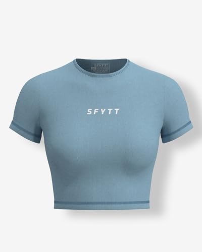 Image of Sfytt Women Gym Crop Top Athletic Yoga Short Sleeve Fitness Tight Tee Outdoor Workout Cropped Tank Tops