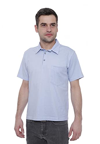 Camisa Polo Hugo Deleon Bolso Confort Sarja Azul Claro Cor:Azul claro 02;Tamanho:G1*