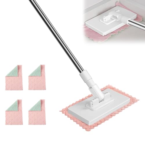 Fregona con Sistema de Sujeción a Presión, Mopa Plana Microfibra, Mini Mopa con Paños, Mopa Fregona con 4 Recambio Paños, Minifregona Plana Multifunción de 360°, para Limpiar Suelos, Armarios (B)