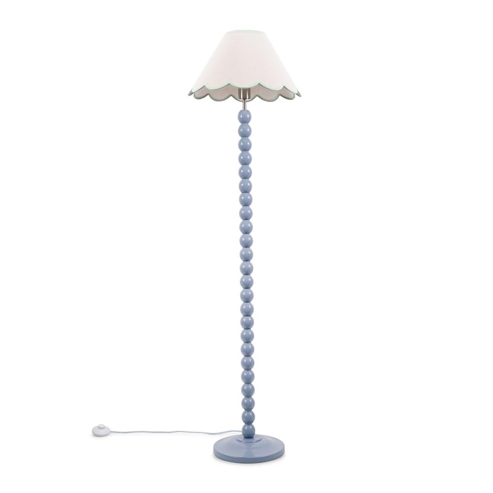 Valuelights Bobbles Powder Blue Bobbin Floor Lamp With Green Trim Scallop Shade from B&Q