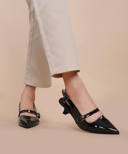 Image of JM LOOKS Women Pointed Toe Slingback Kitten Heels Fashion Buckle Strap Elegant Dress Pumps Shoes
