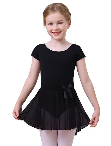 Image of MdnMd Girls Toddler Ballet Leotard with Skirted Short Sleeve Dance Gymnastic Ballerina Ballet Outfit Dress