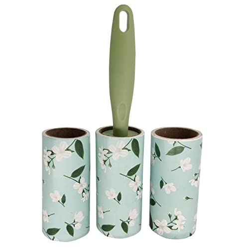 Image of House of Quirk Lint Rollers Brush Reusable Sticky Picker Cleaner Roller Easy-Tear Sheets Pet Hair Roller 10cm, Set of 3 Rolls 180 Sheets, 60 Sheets Each roll - Green Autumn