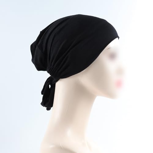 2 Pcs Black Hijab Undercaps Under Scarf Hijab Caps Turban Head Wraps Inner Under Scarf Hats with Tie Back for Women Girls2