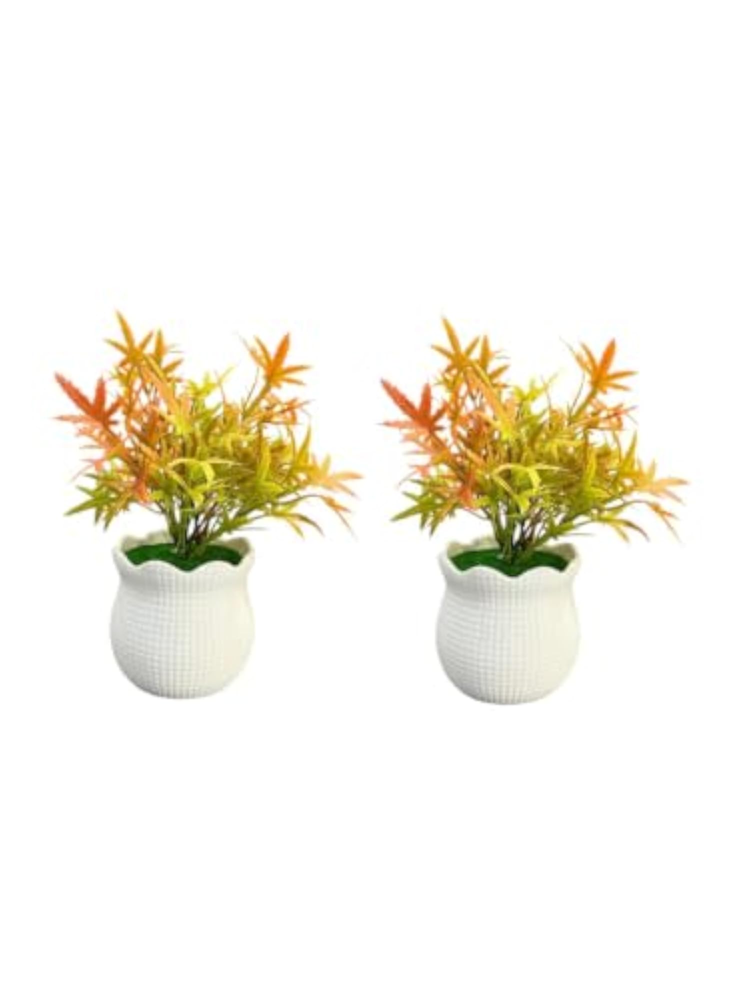 Set of 2 Artificial Orange Maple Leaf Plants with White Pots