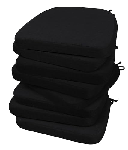 AAAAAcessories D-Shaped Chair Cushions, 2" Thick Dining Chair Pads with Ties and Removable, Machine-Washable Cover, 17" x 16", Set of 8, Black