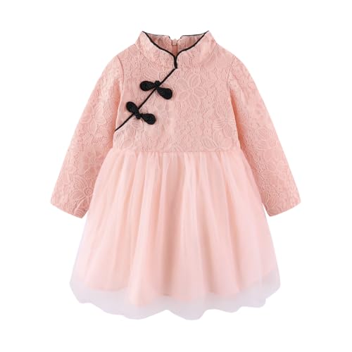 Vestido de encaje para niñas rosa Mud Kingdom el regalo perfecto de Año Nuevo Chino