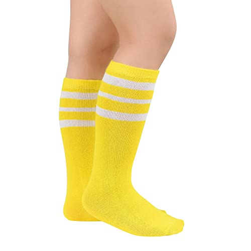 Zando Baby Socks Child Kids Soccer Socks Youth Tube Socks Striped Knee High Socks Cotton Uniform Sports Socks Toddler Athletic Soccer Team Socks Boy Long Socks For Girls Yellow White Striped One Size #TOP1