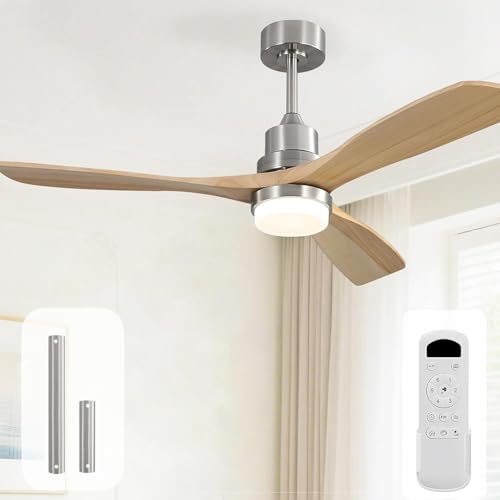 Image of Sofucor 52 Inch Wood Ceiling Fans with Lights and Remote, Indoor /Outdoor