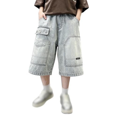 Pantalones cortos vaqueros para niños con cintura elástica y bolsillos cómodos
