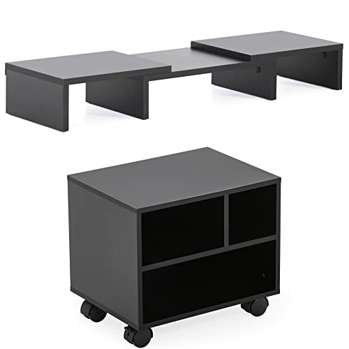 Fitueyes Wood Desk Organizers And Accessories, Monitor Stand Riser And Printer Stands With Wheels For Office Home Supplies, Black #TOP9