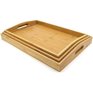 Bamboo Serving Tray – Set of 3 | Kitchen Wooden Platters | Breakfast in Bed | Tea Tray | TV Lap Trays for Eating | Tea Trays with Handles | Party Serving and Platters