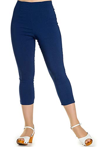 Hell Bunny Tina 50S Vintage Retro Style Capri Trousers 3/4 Length Pedal Pushers - Navy Blue (S) #TOP3