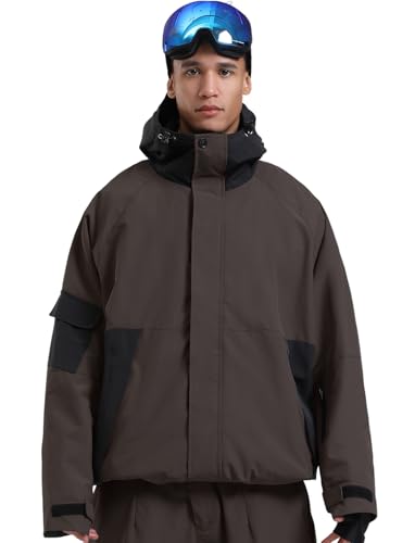 Image of GSOU SNOW Mens Womens Baggy Snowboard Jacket Ski Jacket 20K Waterproof | Snow Shell Jacket Retro, 15K Breathable, Windproof, Arm Vents, Powder Skirt, 5 Pockets, Color Block, Non-insulated, Loose Fit