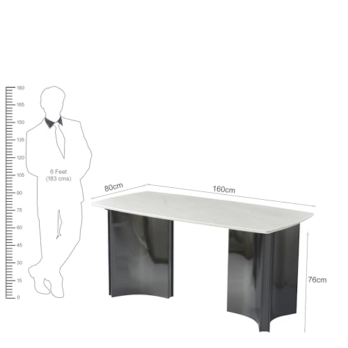 Image of The Attic Lunar Crest Ceramic Dining Table with Curved Titanium Base - Modern Luxury Rectangular 6 Seater Dining Table for Home & Hospitality