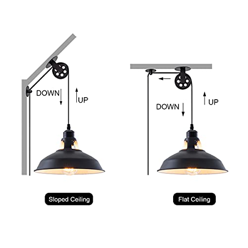 Plug In Pendant Light Industrial Pulley Pendant Lamp E26 Vintage Hanging Light Fixture With 16.4Ft Cord On/Off Switch For Pool Table,Houseplant Grow Lights,Kitchen Island,Sink 2 Pack Black #TOP1