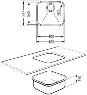 Smeg UM40 Sink Installation Diagram with Dimensions